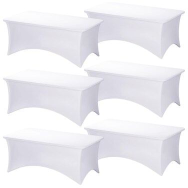 Fixwal 6 Pack Table Cloth Rectangle Table, 6FT Table Cover, White Table Cloth Rectangle Fitted Rectangular Stretch Tablecloth, Washable Patio Table Cover (White, 72L x 30W x 30H Inch)