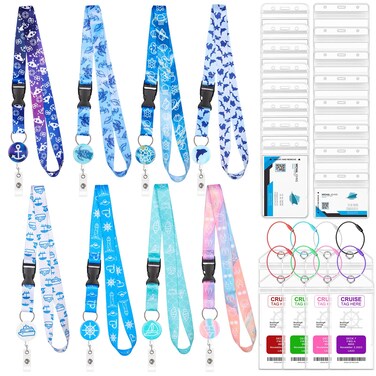 8 Pack Cruise Lanyards Set for Ship Cards, with Retractable Badge Reel Waterproof Luggage Tag Holders Id Card Holders, Sea-Themes Pattern for All Cruises Ticket Key Cards Luggage Tag