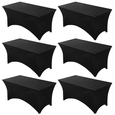 Fixwal 6 Pack Table Cover, 6FT Spandex Table Cloth Fitted Rectangular Tablecloth Resistant Stretch Rectangular Patio Table Cover for Event, Wedding, Banquet, Party (Black, 72L x 30W x 30H Inch)