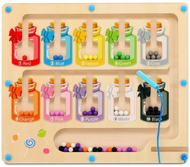 Magnetic Color and Number Maze, Montessori Toys Toddler Fine Motor Skills, Wooden Magnet Board Puzzle Game Color Sorting Counting Matching, Learning Gifts for Boys Girls 3 4 5 Years Old
