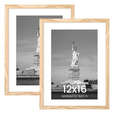 ENJOYBASICS 12x16 Picture Frame, Display Poster 9x12 with Mat or 12 x 16 Without, Wall Gallery Photo Frames, Natural, 2 Pack