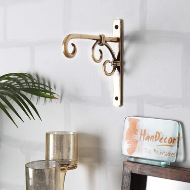Brass Wall Lantern Diya Hanger, Planter Hangers, Lanterns Wind Chimes Hanging Baskets Ornaments, Diya Hanger Brass, Pack of 1(6.5 x 1 x 7 Inches, Brown)