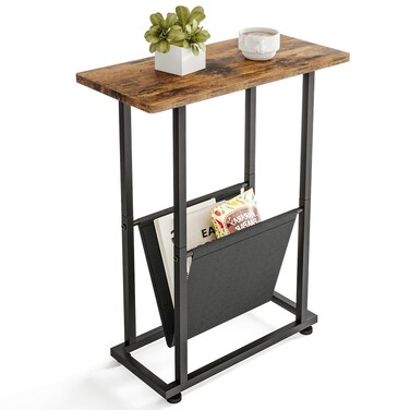 Fixwal Narrow Side Table, Nightstand with Storage Shelf, Slim Magazine Table for Small Spaces, Narrow Side Snack Couch, End Table for Living Room, Bedroom, Hallway, Rustic Brown