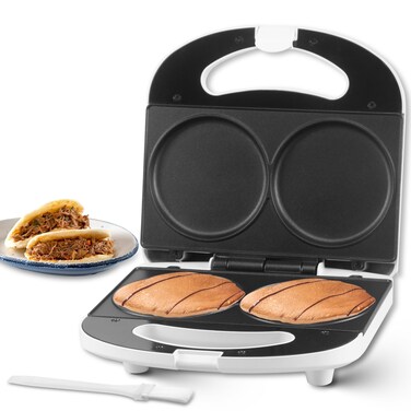 Double Mini Pancakes Maker Machine, Arepa Maker, Electric Pancake Maker Griddle, Ideal for Pancakes, Cookies, Eggs, Arepas &amp; Breakfast Sandwiches, White, 4 Inch