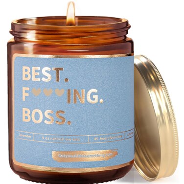 Boss Lady Gifts for Women - Best Boss Ever Funny Scented Candle ; Unique Appreciation Present Idea for Female Bosses, Men, Coworkers; Office Gifts for Job Promotion, Retirement or Boss Day