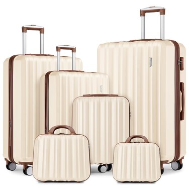 LARVENDER Luggage Set 6 Piece Large Suitcases with Wheels, Suitcase Set ABS Hard Shell Luggage Sets with Spinner Wheels, Carry On Luggage TSA Lock Travel Luggage for Men Women(Black)