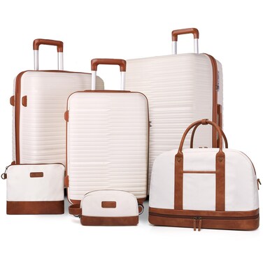 Travel Luggage Sets 6 Piece with Spinner Wheels and TSA Lock, Lightweight ABS Hard Shell Carry On Suitcase Set with 360&deg; Double Wheels for Traveling Women (20"/24"/28")