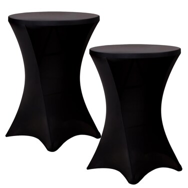 Fixwal Cocktail Table Covers, 2 Pack 32x43 Black Round Table Cover, Spandex Stretch Table Cloth for Party, Wedding, Birthday