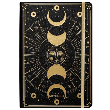 Artfan Ruled Notebook/Journal &ndash; Premium Thick Paper Faux Leather Classic Writing Notebook with Pocket + Page Dividers Gifts, Banded, Large, 144 Pages, Hard Cover, Lined (5.8 x 8.4) - Sun and Moon