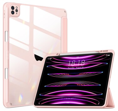 DTTOCASE for iPad Pro 12.9 Case 6th/5th/4th/3rd Generation 2022/2021/2020/2018,Clear Back Cover[Built-in Pencil Holder,Auto Sleep/Wake,Camera Protection] for 12.9-inch iPad Pro-Rose Gold