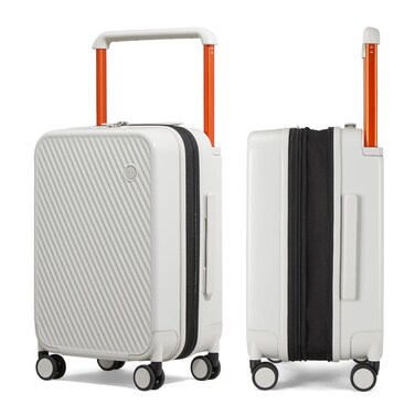 mixi Large Capacity Expandable Carry On Luggage Airline Approved 20'' Lightweight Luggage Wide Handle PC Hardshell Suitcases with Spinner Wheels &amp; TSA Lock, Smoke White