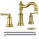 Roman Bathroom Sink Faucet 3 Holes Brushed Gold 2 Handle Widespread 8 inch Deck Mount Installation with Overflow Pop Up Drain Assembly and Water Supply Lines