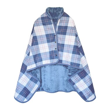 Missmat-Wearable Blanket, Poncho Throw with Buttons, Comfy Plaid Shawl for Office, Bed, Sofa and Outdoors, All Seasons（55" L x 39.3" W Blue