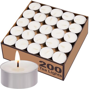 Tea Lights Candles Bulk - 200 Pack, 4.5+ Hours Fully Burns Tealight Candles Unscented Smokeless Bright Flame Tealights for Home, Sabbath, Weddings, Christmas &amp; Halloween Decor, White