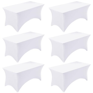 Fixwal 6 Pack 8ft Spandex Table Covers for 8 Foot Tables, Fitted Tablecloths Rectangle Folding Tables, Stretch Rectangular Table Cloths for Wedding, Banquet, Party (White, 96L x 30W x 30H Inch)