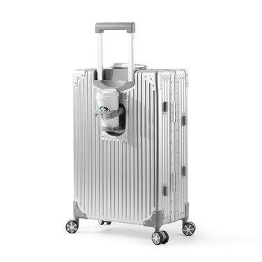 All Aluminum Carry On Luggage with Cup Holder TSA Lock, 22x14x9 Airline Approved Carry-On Hardside Suitcase with Spinner Wheels(20-lnch) (SILVER)