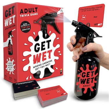 Unleash the Fun with our Get Wet Adult Family Games for Kids and Adults - Hilarious Trivia Game for Family Game Night -The Ultimate Party Game with Unique Water Spray Feature - Perfect for Teens