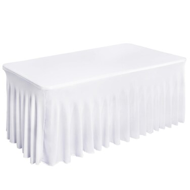 Fixwal Table Skirt, White Table Cloths for Rectangle Tables, Desk Skirt for 6 Foot Tables, White Spandex Table Covers for Folding Table