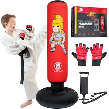 Inflatable Punching Bag for Kids 3-12 with Boxing Gloves - Tall 63 Inch Stable &amp; Thick Punching Bag for Practicing Karate, Taekwondo and to Exert Excess Energy - Birthday Gift for Kids
