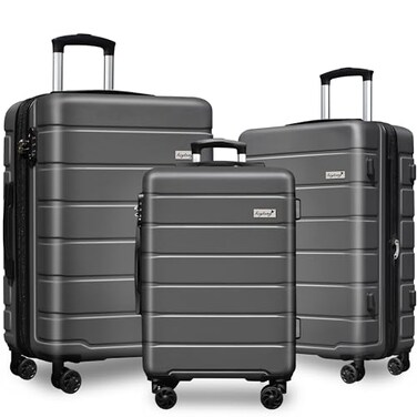 Explorer Light Weight Luggage Hardside Expandable Luggage Spinner Wheels Luggage Suitcase W/TSA Lock 3-Piece Luggage Set, Include 20" Carry on Luggage Suitecase (20in/24in/28in), Grey