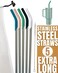 purifyou Stainless Steel Straws with Silicone Tips, 14.5in Extra Long &amp; Wide Reusable Metal Straws for Stanley and 40oz Tumblers, Portable Case, Cleaning Brush, Durable Drinking Straws (Set of 5)