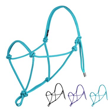 Harrison Howard Rope Halter for Horses - Super Sturdy Training Halter with 2 Knot 1/4" Stiff Cord - Size Large - Turquoise