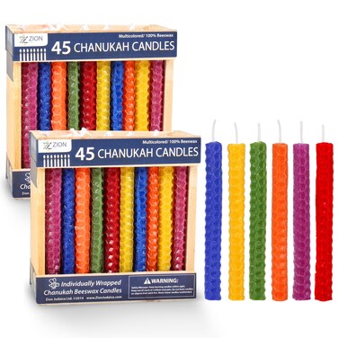Zion Judaica Multi-Pack Pure Natural Beeswax Hanukkah Candles Sweet Scented Aroma Candle Set of 45 Menorah Candles Multi-colored Beewax Chanukah Candle Set x2 Colorful Hanukkiah Candles Chanukkah Gift