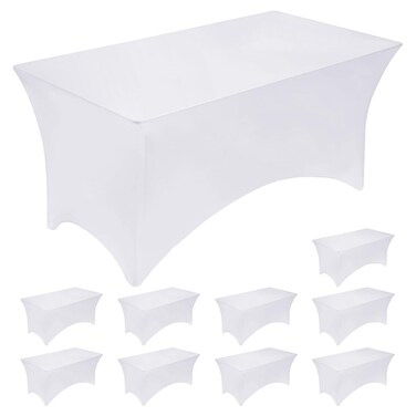 Fixwal 8FT Spandex Table Cover, 10 Pack Fitted Rectangular Stretch Tablecloth, Washable Patio Table Cover(White, 96Lx30Wx30H Inch)