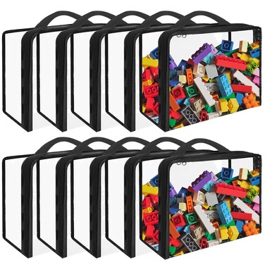 10 Pack Extra Large Toy Storage Bags PVC Organizing Bags with Zippered, Toy Storage Organizer with Portable Handheld，Waterproof Toy Bags for Board Games Clay, Building Blocks, Toys，Books