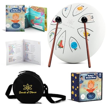 Steel Tongue Drum with Songbook and Bedtime Sing-A-Long Story - Dylan's Dream Drum 3 in 1 Musical Gift for Children - 6 Inch 8 Notes Diatonic Hand Pan - Music Gifts for Family Friends