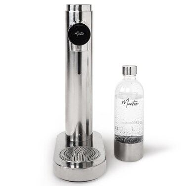Sparkling Water Maker - Polished Steel Carbonator - Includes 900ML Bottle - Made with Premium Stainless Steel - Compatible with Screw-In Sodastream &amp; Soda Sense CO2 Cylinders