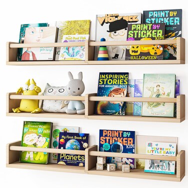Fixwal Nursery Bookshelves, 32in Floating Bookshelves for Wall Set of 3, Wood Wall Mounted Floating Shelves for Baby Nursery Decor and Toys Storage (Natural Wood)