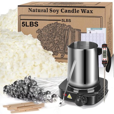 Soy Wax Candle Making Kit Supplies With Wax Melter, Natural Candle Wax For Candle Making, DIY Art&amp;Crafts Kit for Adults,Beginner, Including 5lbs Soy Wax Flakes, Electric Stove,Candle Wick,Melting Pot