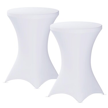Fixwal Cocktail Table Covers, 2 Pack 32x43 White Round Table Cover, Spandex Stretch Table Cloth for Party, Wedding, Birthday, Banquet
