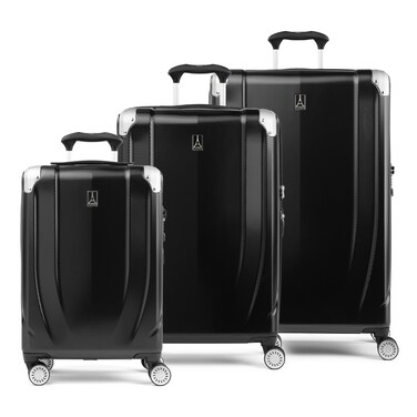 Travelpro Pathways 3 Hardside Expandable Luggage, 8 Spinner Wheels, Lightweight Hard Shell Suitcase, 3 Piece Set (21/25/28), Black Knight