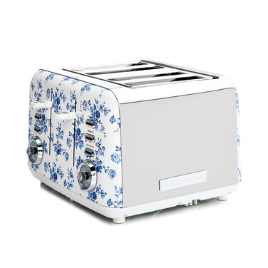 VQ Laura Ashley China Rose Stainless Steel 4 Slice Toaster   Bagels &amp; Bread Toasters 4 Slices Wide Slot with Adjustable Heating &amp; Defrost Mode   Grille Pain 4 tranches with Croissant Warming Rack