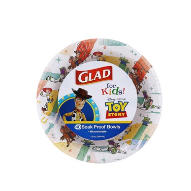 Glad for Kids Disney Pixar Toy Story 12oz Paper Bowls   Kid-Friendly Bowl for Everyday Use, 12oz Disposable Bowls for Kids 40 Count