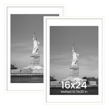 ENJOYBASICS 16x24 Picture Frame, Display Poster 14x20 with Mat or 16 x 24 Without, Wall Gallery Photo Frames, White, 2 Pack