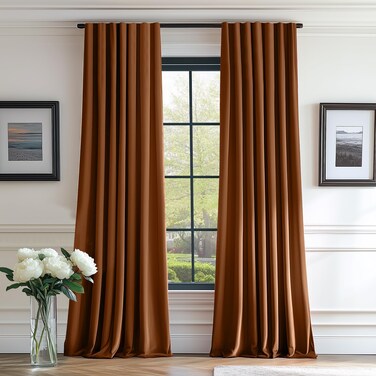 Lazzzy Burnt Orange Velvet Curtains Brown Thermal Insulated 84 Inch Curtain Room Darkening Window Drapes Super Soft Luxury Curtains for Living Room Bedroom Rod Pocket, 2 Panels