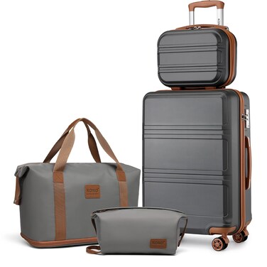 Kono Luggage Set 4 Piece Carry On Hardside Luggage with TSA Lock Spinner Wheels Carry On Suitcase Apricot Grey