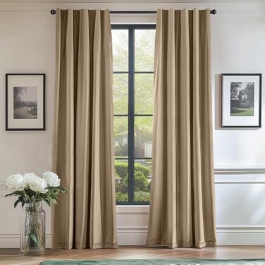 Lazzzy Velvet Curtain Beige Thermal Insulated Curtains 84 Inch Long Drapes for Bedroom Living Room Darkening Window Treatments Rod Pocket, Set of 2, Latte