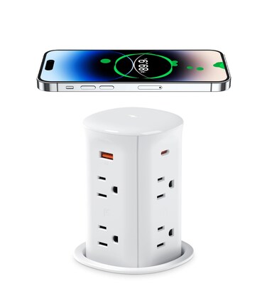 ANNQUAN 3" Pop Up Countertop Receptacle with 4 USB Ports 15W Wireless Charger,Max 20W Power Delivery Pop Up Outlet for Home Office Kitchen