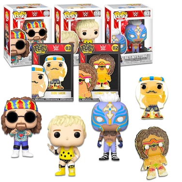 SCREEN LEGENDS Funko WWE Wrestlers Pop Figures Set - 5 WWE Wrestlers Pop Figurines and Pins Including Dude Love, Mysterio, Dusty Rhodes &amp; More   WWE Figure Set for Kids, Teens