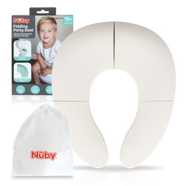 Nuby Folding Potty Seat and Bag - Toddler Travel Essential - Travel Toilet Seat for Toddlers 18+ Months - White