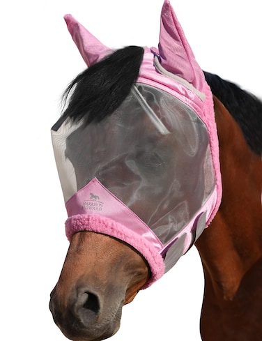 Harrison Howard CareMaster Horse Fly Mask UV Protective Fine Mesh with Extra Wool Soft Touch on Skin Light Pink L