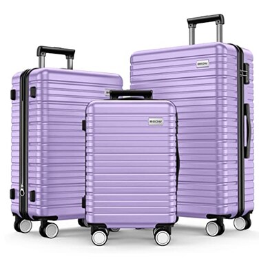 BEOW Luggage Sets 3 Piece Expandable Hard Sided Suitcase Sets 3 Pcs With Durable Spinner Wheels Lightweight Zipper Luggage With Tsa Lock Luggage Sets For Women Men Lavender Purple 20/24/28 Inch