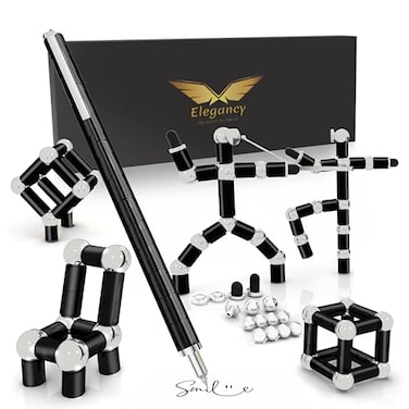 Elegancy Fidget Pen Magnetic Balls   Deformable Decompression Magnetic Pen Fidget Toy for Teenager Multi-Functional Ballpoint Pens   Cool Stuff Magnets for Kids (Black)