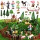 27 Pcs Farm Toys Set, 3 Little Farmer Figurines 9 Plastic Animals Figurines 10 Feed Food Fence Playset 4 Model Trees 1 Moss Mat Animal Farm Toys for Educational School Project Gift