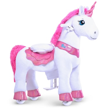 PonyCycle Unicorn Ride on Toys for Girls Horse Spirit Toys, Essential Model E Size 4 for Kids Age 4-8/35.4" Height, Birthday Gifts Plush Walking Animal Giddy up Riding Toys Ride on Pony Pink E412