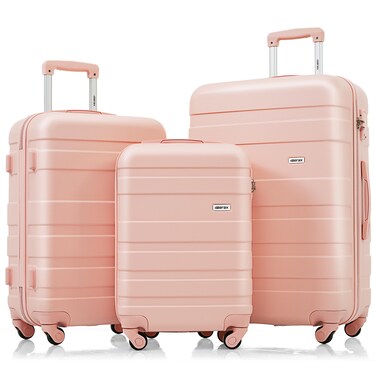 Merax 3 Pcs ABS Hardside Luggage Set Spinner Wheel Suitcase, Brown/Ivory, 20/24/28 Inch